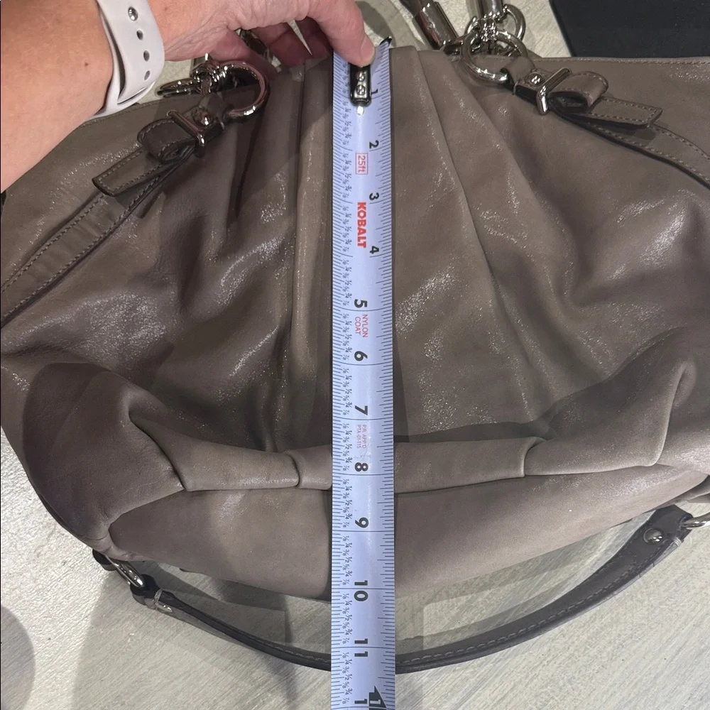 Elegant Shimmery Taupe Coach Madison Sophia Leather Handbag